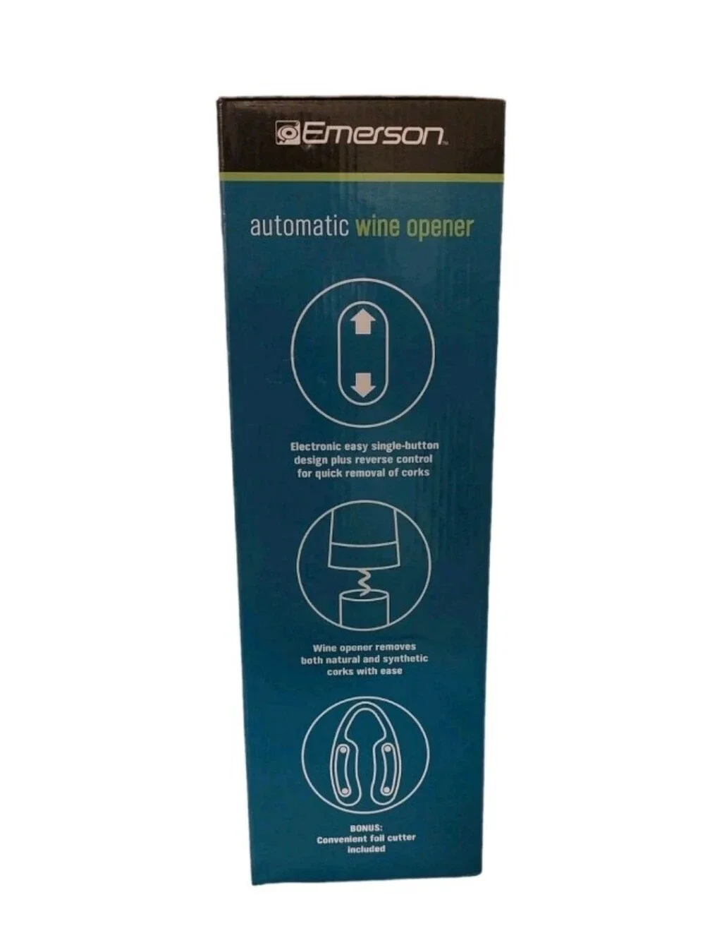 NEW Emerson Automatic Wine Bottle Opener Battery Operated Corkscrew & Cutter